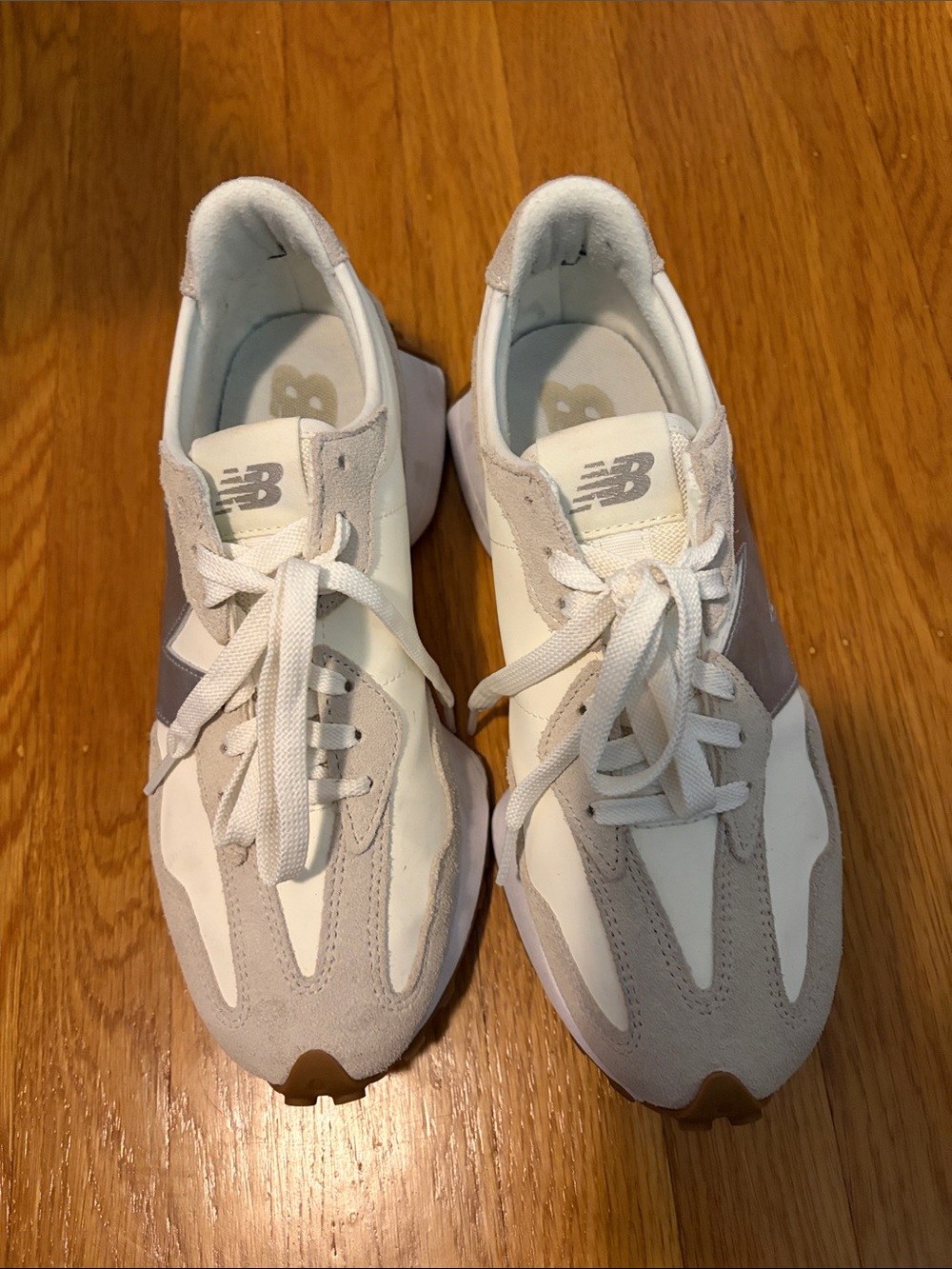 New Balance 327 Women's Cream and Silver Retro Runner Sneakers - Picture 4 of 5